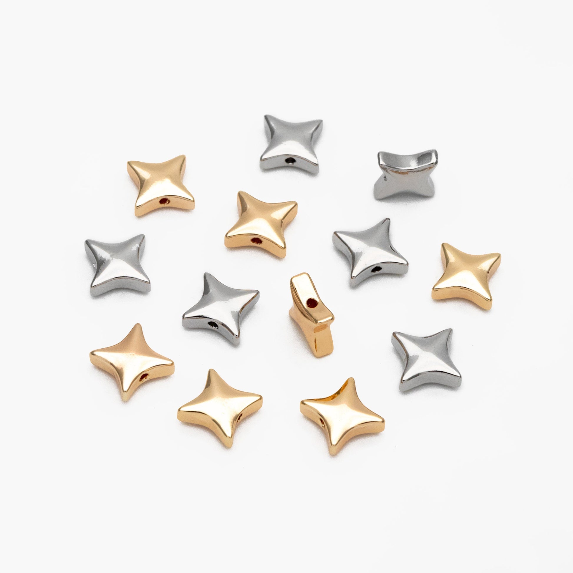 10pcs Gold/ Silver Tone Star Spacer Beads, Gold/ Rhodium plated Brass Cross Star Beads (GB-2964-F)