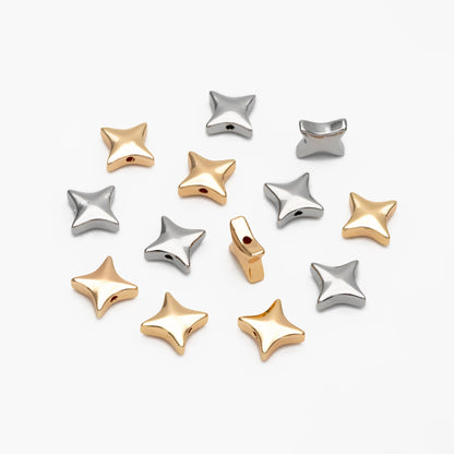 10pcs Gold/ Silver Tone Star Spacer Beads, Gold/ Rhodium plated Brass Cross Star Beads (GB-2964-F)