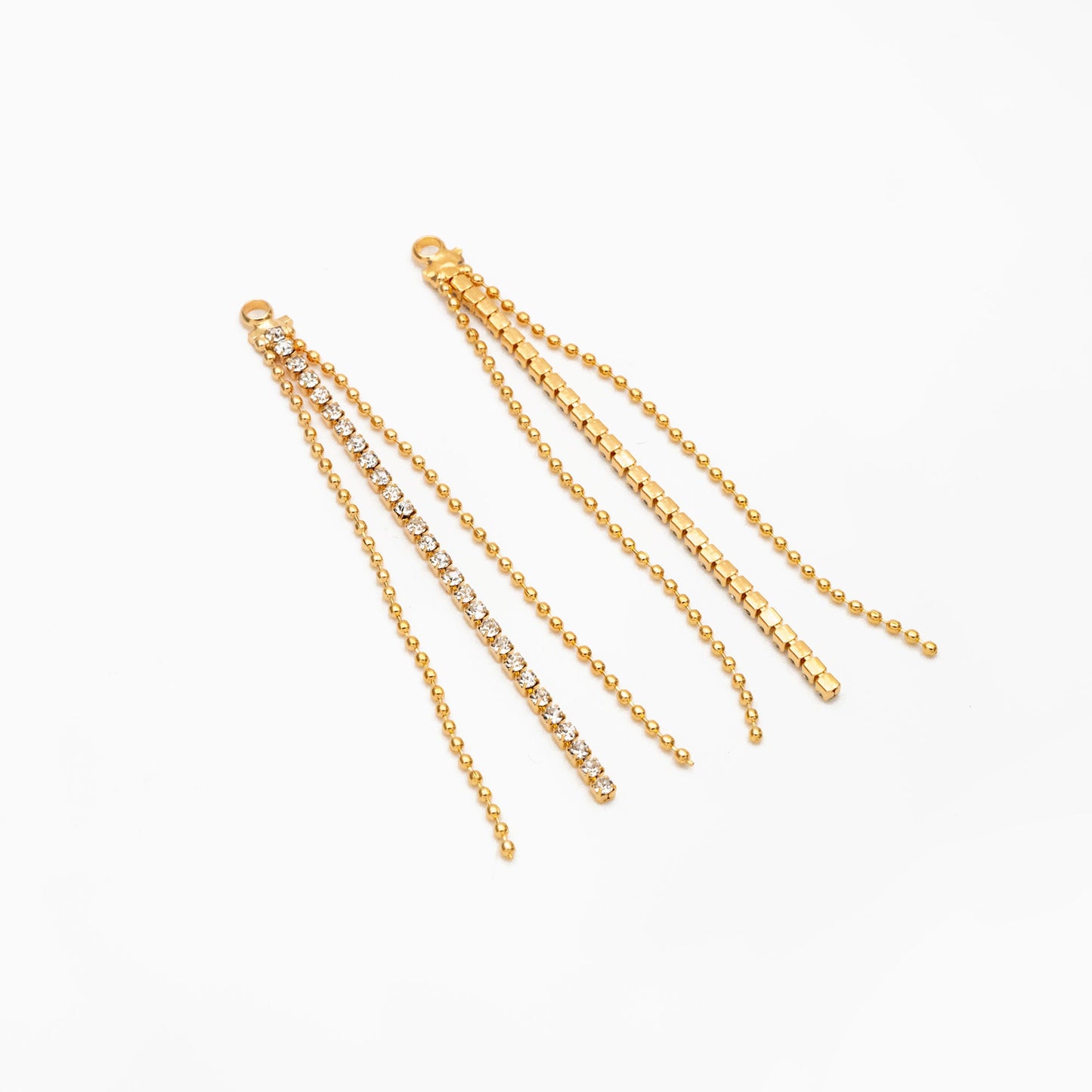 4pcs CZ Pave Gold Chain Tassel Charms 60mm, 18K Real Gold plated Brass, Tassel Earring Components (GB-1234-E)