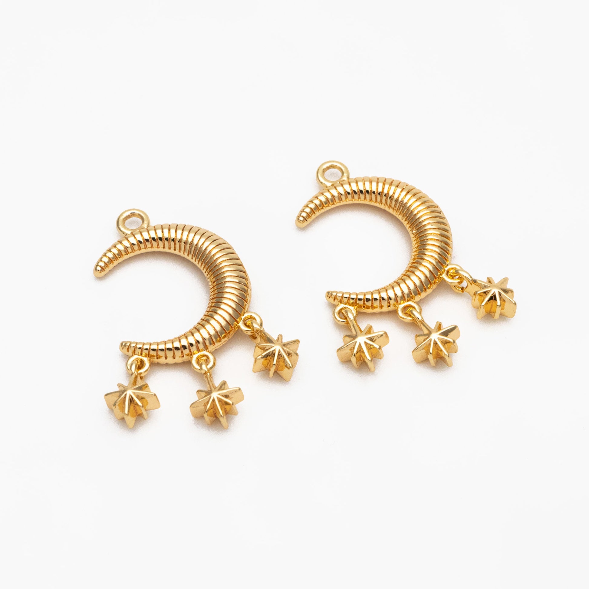 4pcs Gold Moon Star Charms 27x14mm, 18K Gold plated Brass Moon Pendants (GB-2394-E)