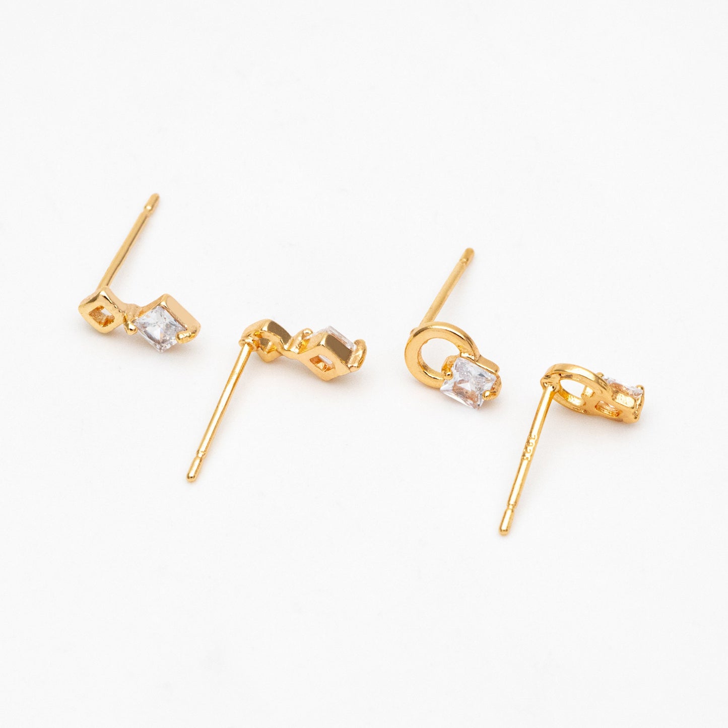 10pcs CZ Pave Geometric Earrings, Real Gold Plated Brass, Dainty Stud Earrings (#GB-4009)