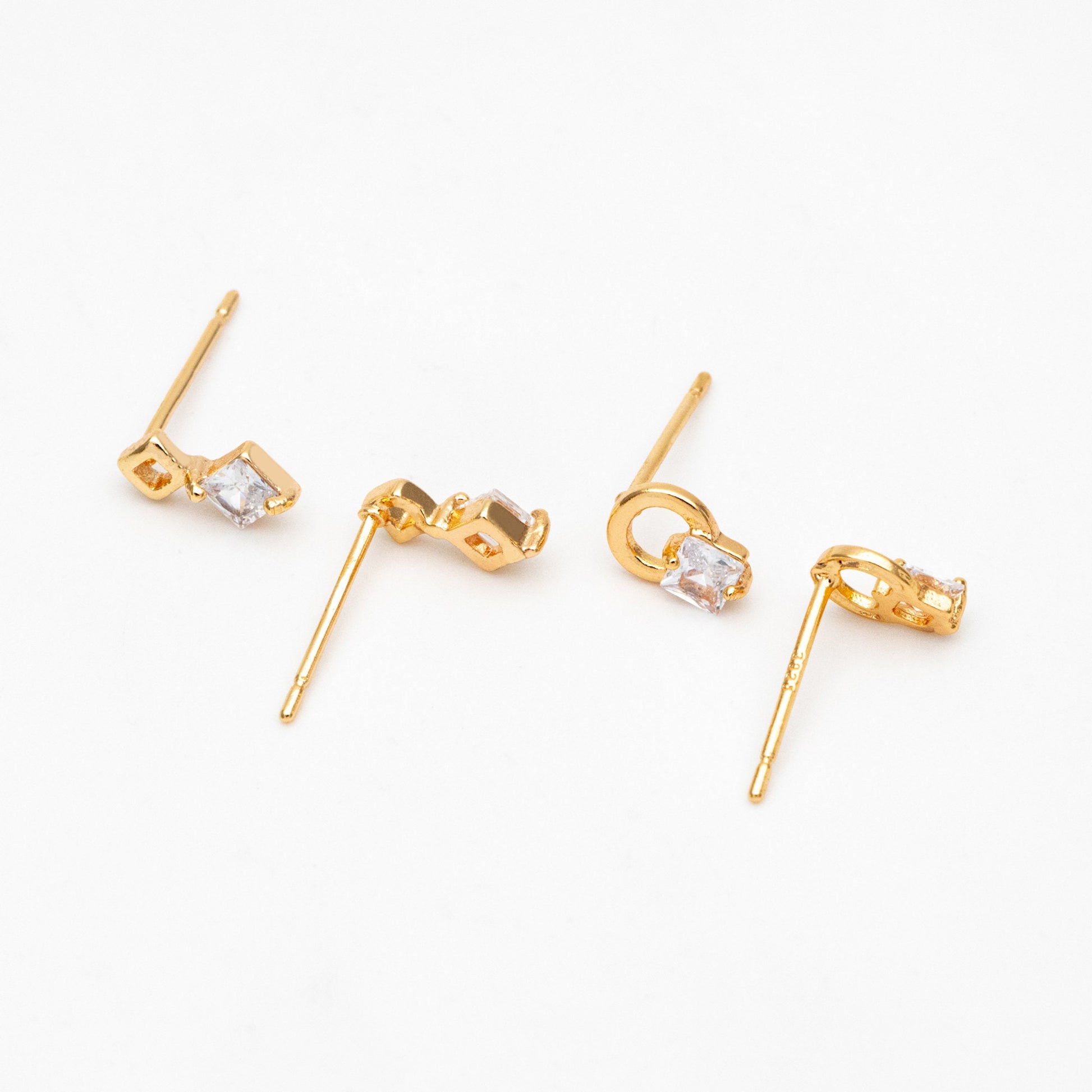10pcs CZ Pave Geometric Earrings, Real Gold Plated Brass, Dainty Stud Earrings (#GB-4009)