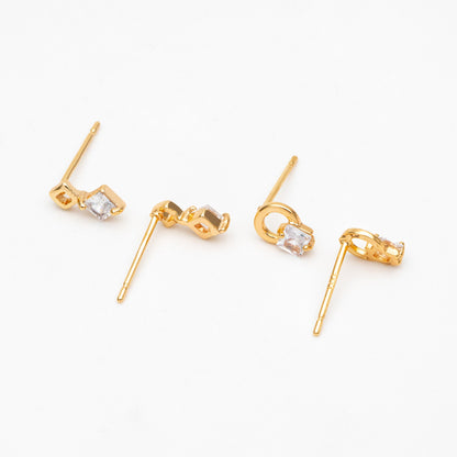 10pcs CZ Pave Geometric Earrings, Real Gold Plated Brass, Dainty Stud Earrings (#GB-4009)