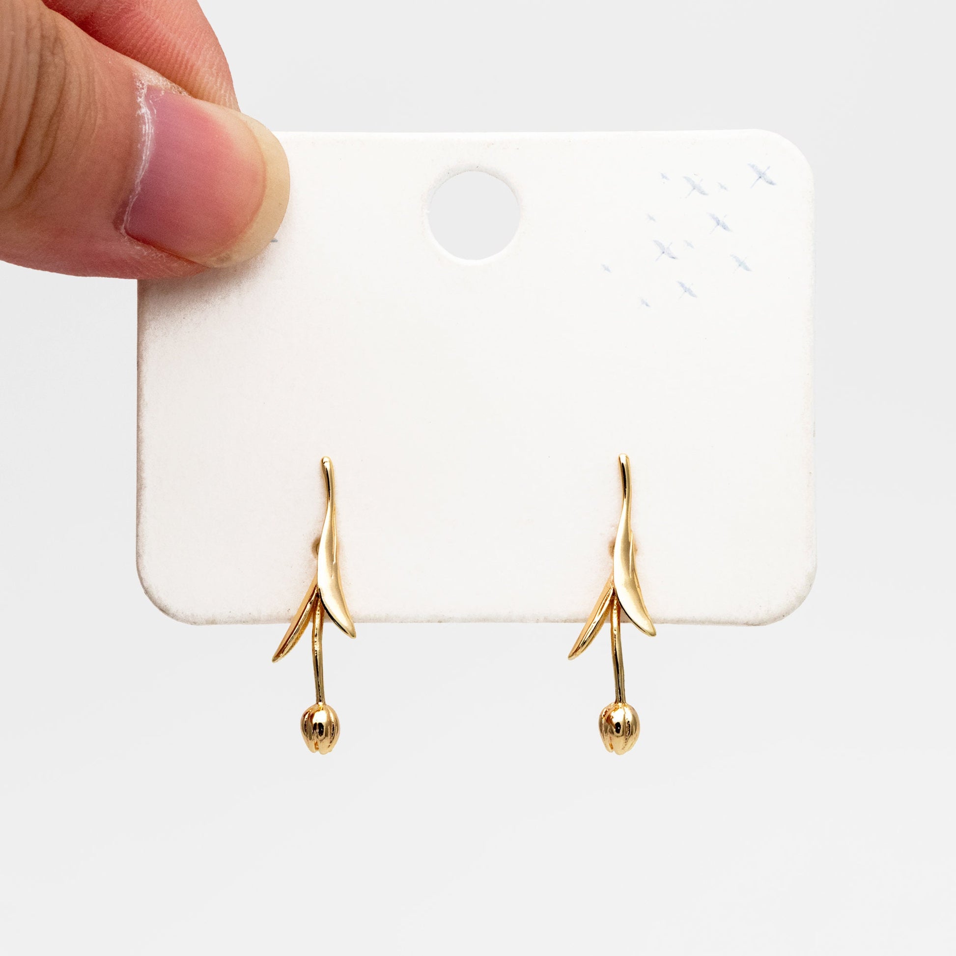 10pcs Gold/ Silver Tulip Flower Earrings 24x6mm, Gold/ Rhodium Plated Brass Flower Stud Earrings (GB-4010)