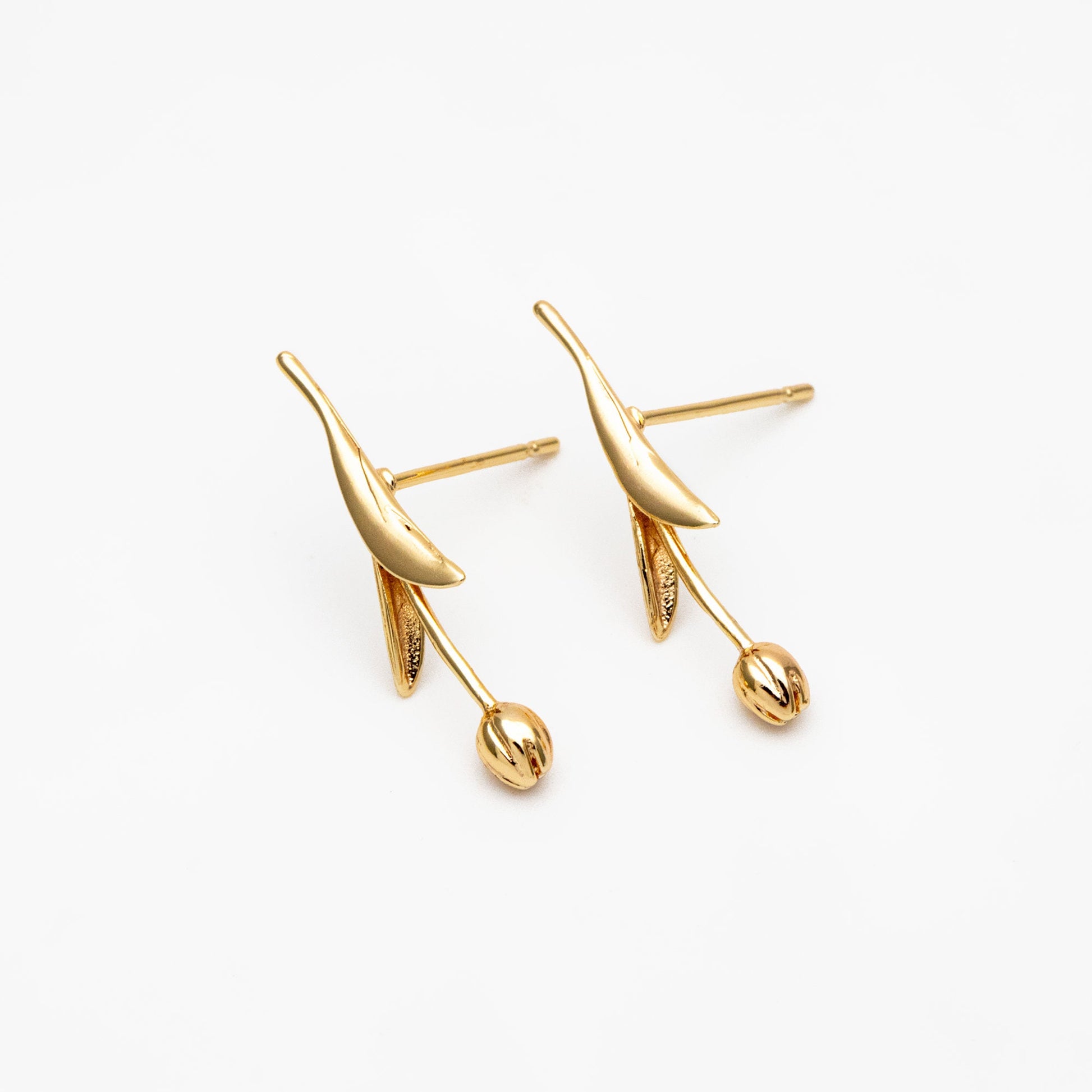 10pcs Gold/ Silver Tulip Flower Earrings 24x6mm, Gold/ Rhodium Plated Brass Flower Stud Earrings (GB-4010)