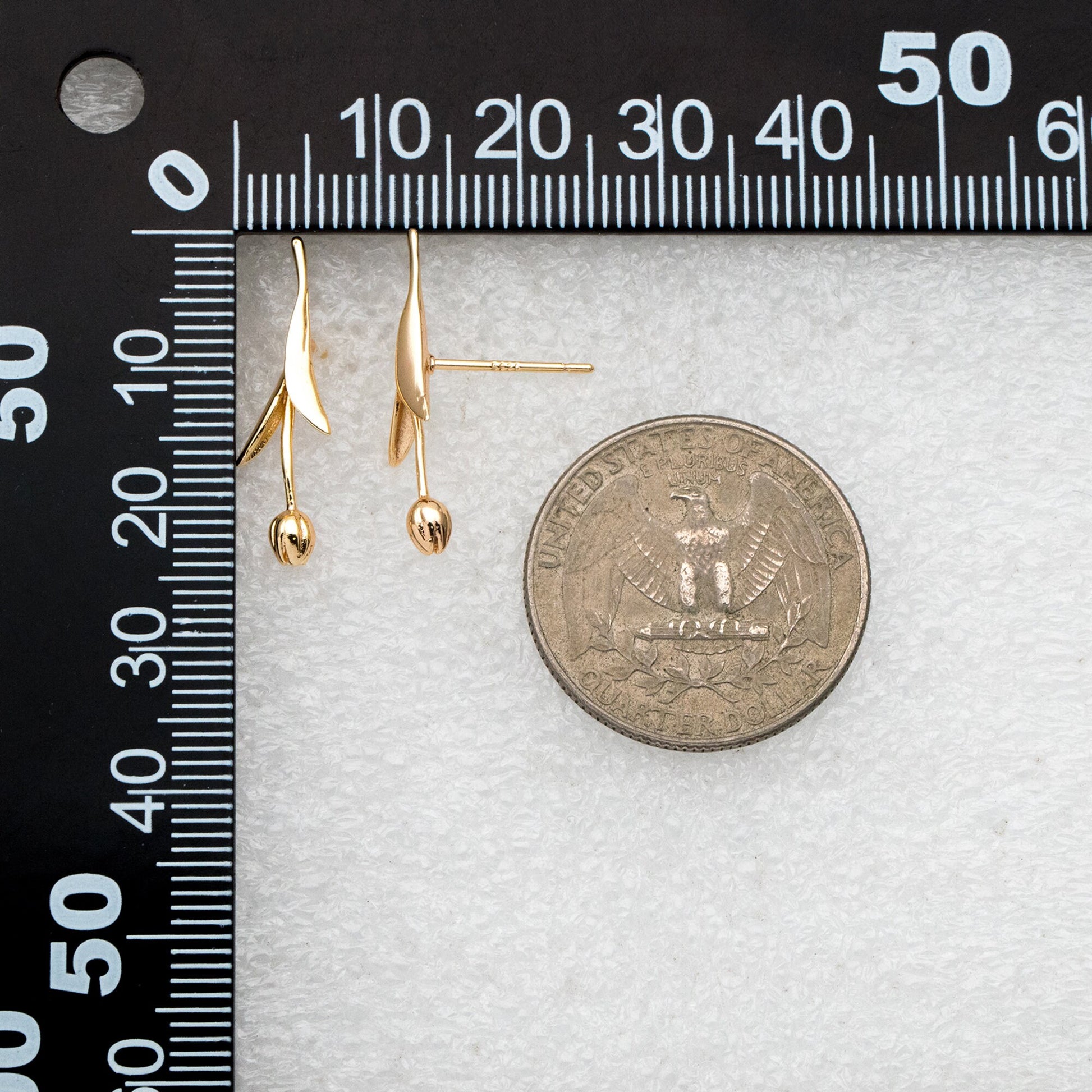 10pcs Gold/ Silver Tulip Flower Earrings 24x6mm, Gold/ Rhodium Plated Brass Flower Stud Earrings (GB-4010)