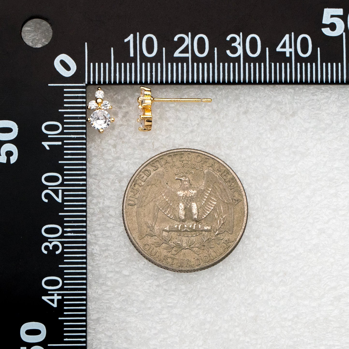 4pcs CZ Pave Round Earrings 9x5mm, Gold Plated Brass Dainty Stud Earrings (GB-4011)