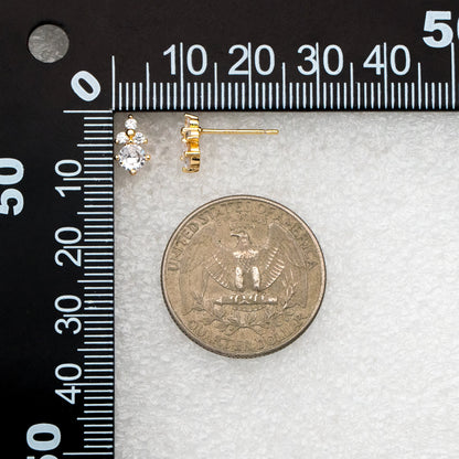 4pcs CZ Pave Round Earrings 9x5mm, Gold Plated Brass Dainty Stud Earrings (GB-4011)