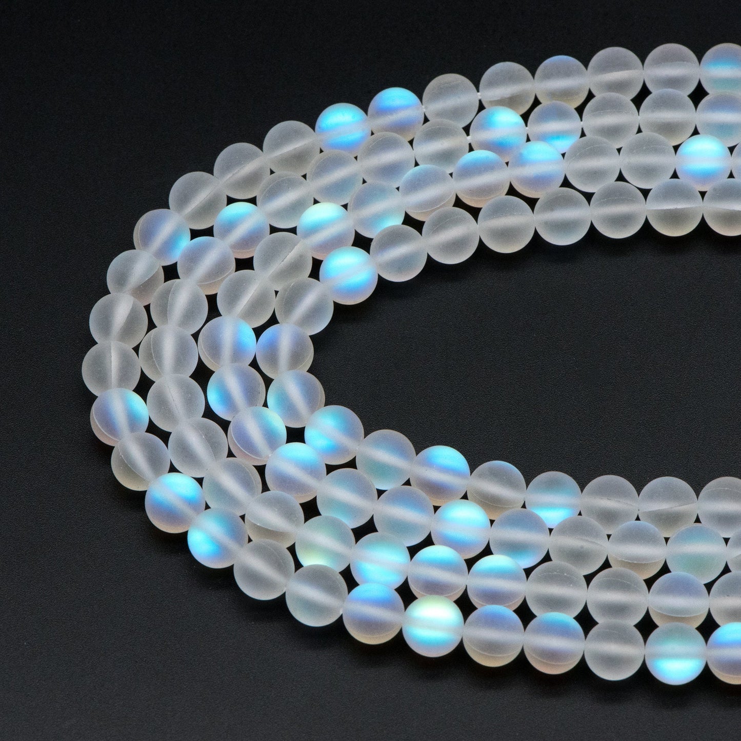 Matte Mystic Mermaid Glass Smooth Round Beads 4/6/8mm, 14.5" Strand (TR-011)