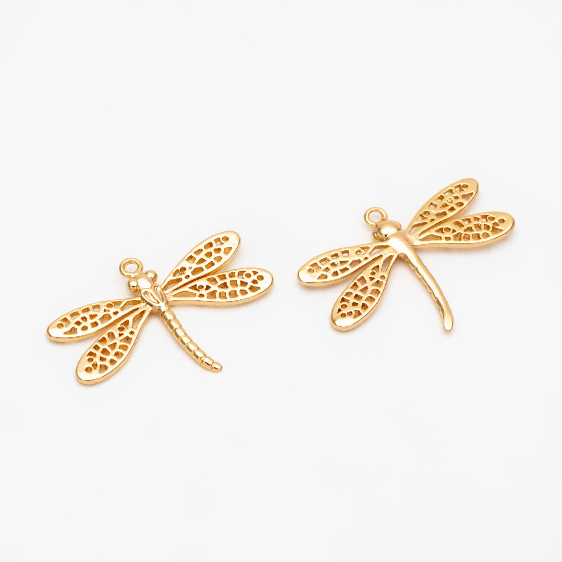 4pcs Gold/ Silver Dragonfly Charm 15x22mm, 18K Gold/ Rhodium Plated Brass, Cute Dragonfly Pendants (GB-3196-D)