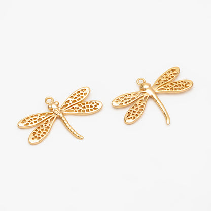 4pcs Gold/ Silver Dragonfly Charm 15x22mm, 18K Gold/ Rhodium Plated Brass, Cute Dragonfly Pendants (GB-3196-D)