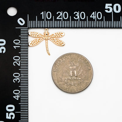 4pcs Gold/ Silver Dragonfly Charm 15x22mm, 18K Gold/ Rhodium Plated Brass, Cute Dragonfly Pendants (GB-3196-D)