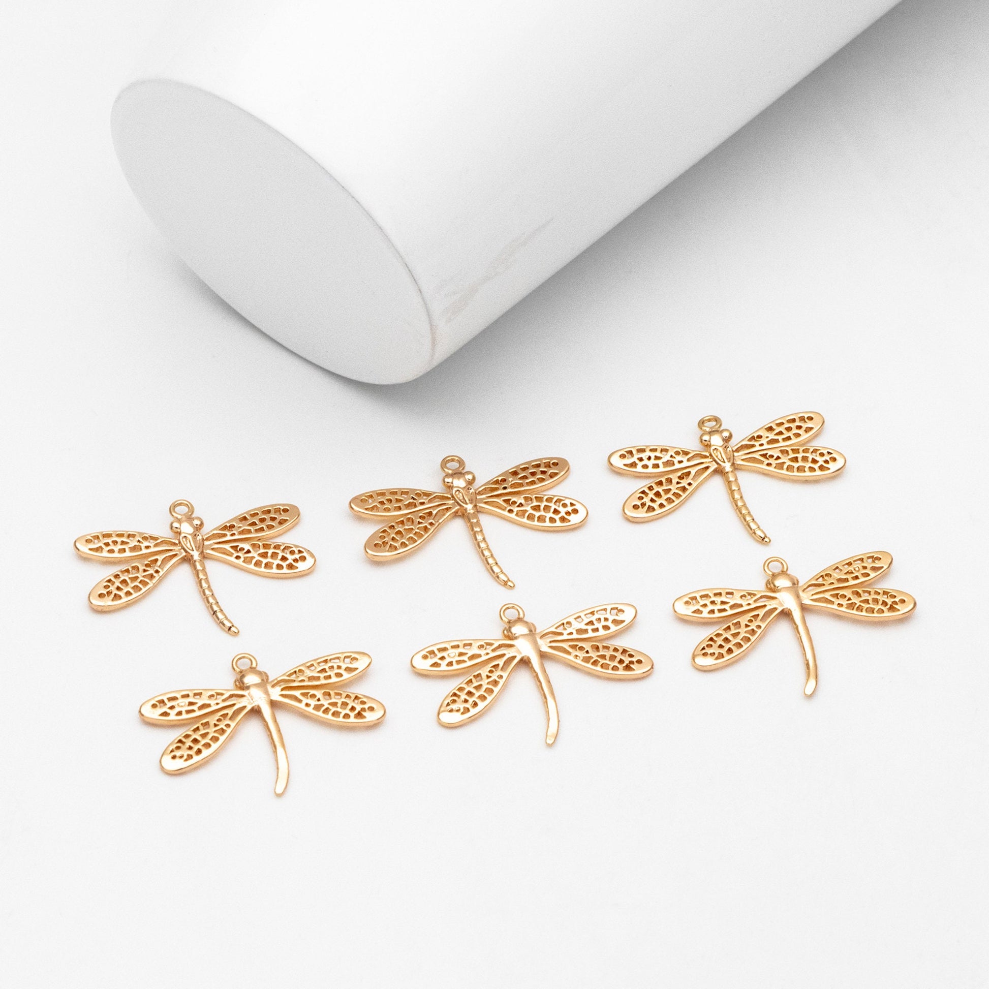 4pcs Gold/ Silver Dragonfly Charm 15x22mm, 18K Gold/ Rhodium Plated Brass, Cute Dragonfly Pendants (GB-3196-D)