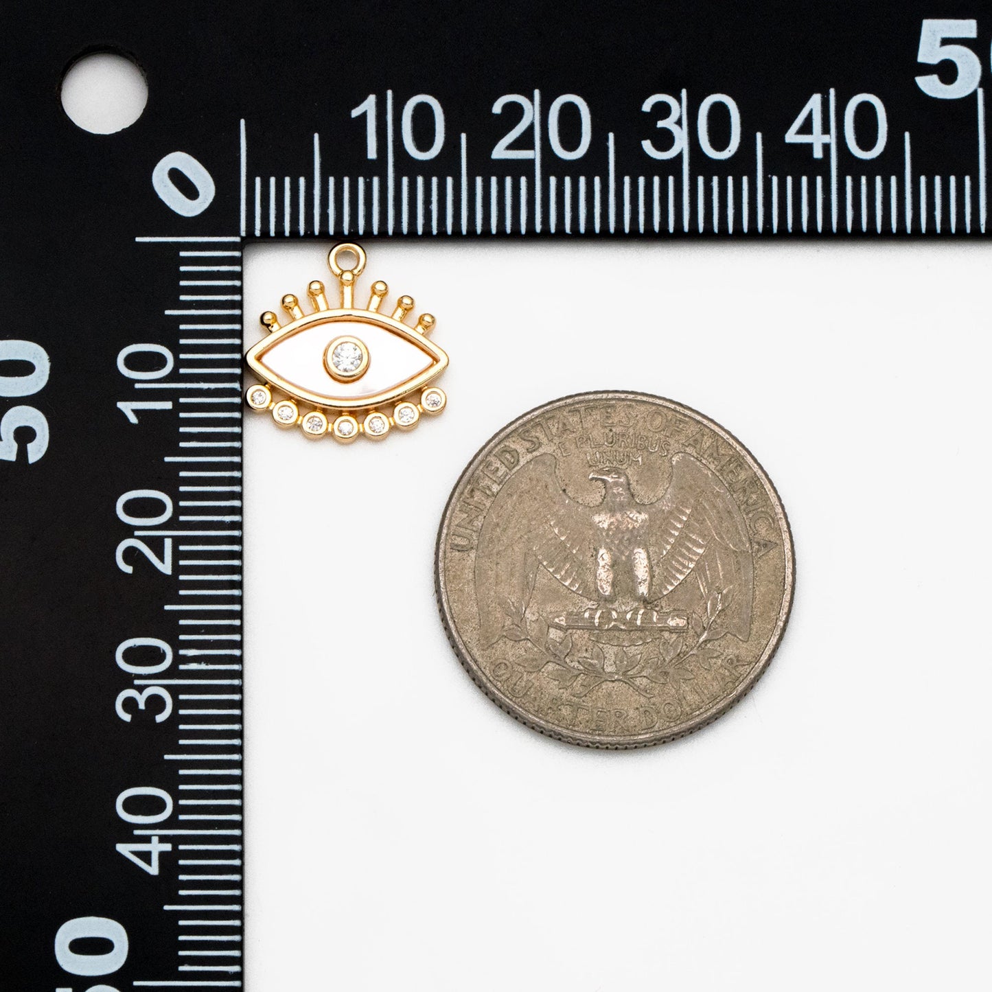 4pcs Shell Pave Evil Eye Charm, 14x14mm, 18K Gold plated Brass, CZ Eye Pendants (GB-1819-G)