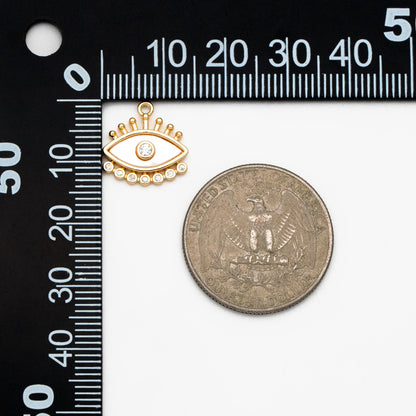 4pcs Shell Pave Evil Eye Charm, 14x14mm, 18K Gold plated Brass, CZ Eye Pendants (GB-1819-G)
