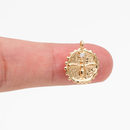 10pcs CZ Pave Gold Bee Fossil Charms, Gear Pendants 16x13mm, Earring Findings, Jewelry Making Supplies (GB-3093-A)