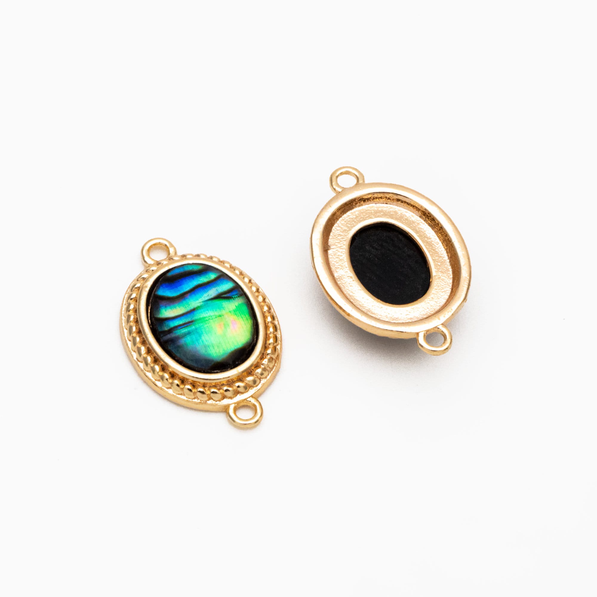 4pcs Shell Paved Gold Oval Connectors 17x11mm, Gold plated Brass, Oval Earring Charm Pendants (GB-3933)