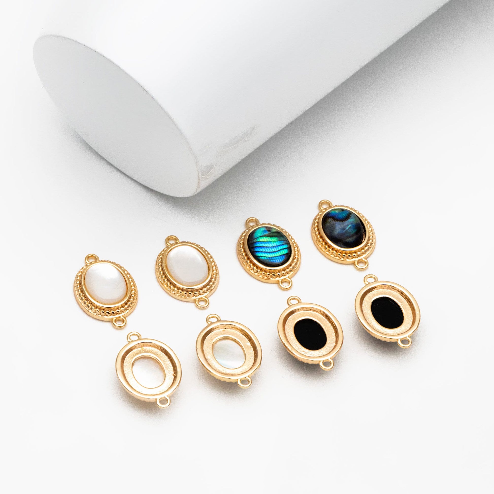 4pcs Shell Paved Gold Oval Connectors 17x11mm, Gold plated Brass, Oval Earring Charm Pendants (GB-3933)