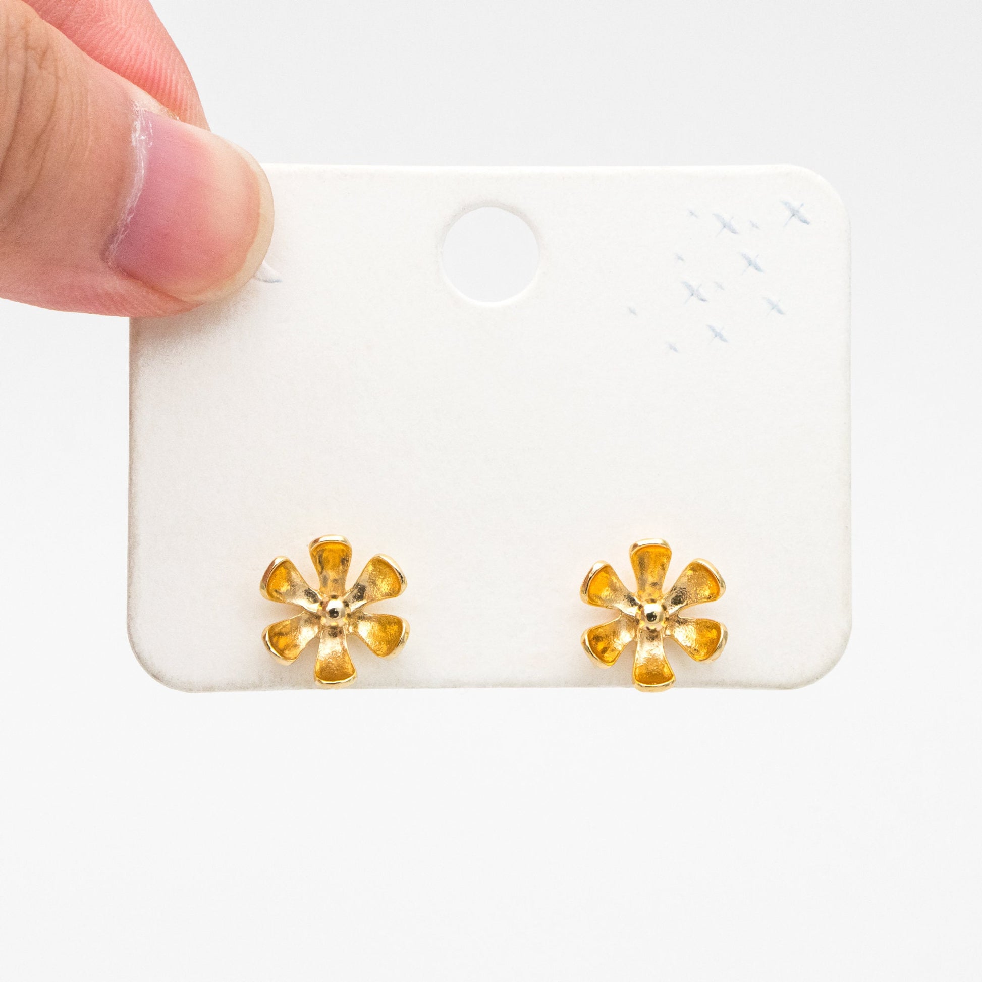 10pcs Gold Flower Ear Posts 11mm, Gold Plated Brass Stud Earrings, DIY Ear Findings (GB-3934)