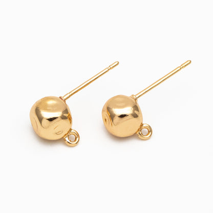 10pcs Gold Cube Ear Posts 9x7mm, Real Gold Plated Brass Geometric Earring Studs (GB-3935)