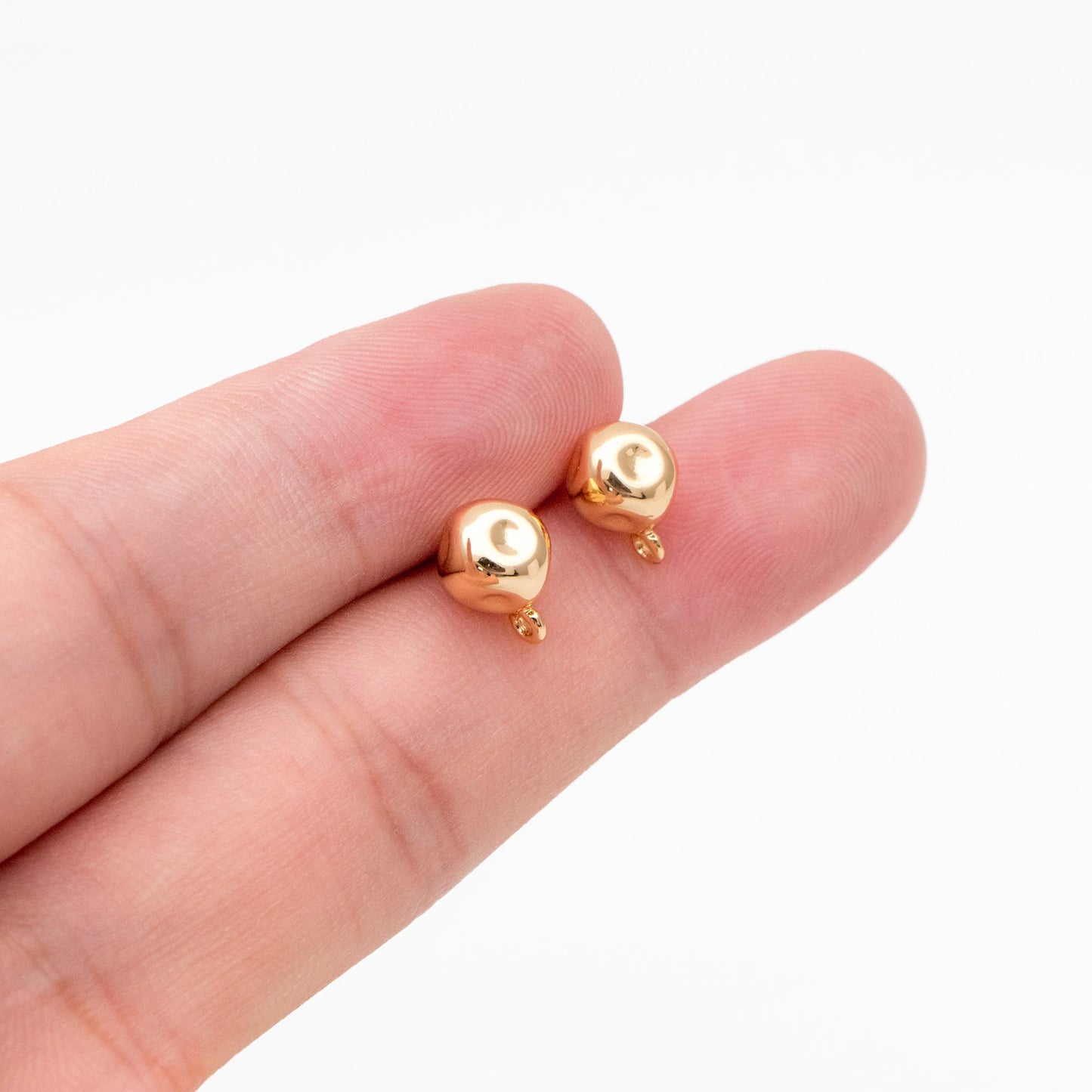10pcs Gold Cube Ear Posts 9x7mm, Real Gold Plated Brass Geometric Earring Studs (GB-3935)