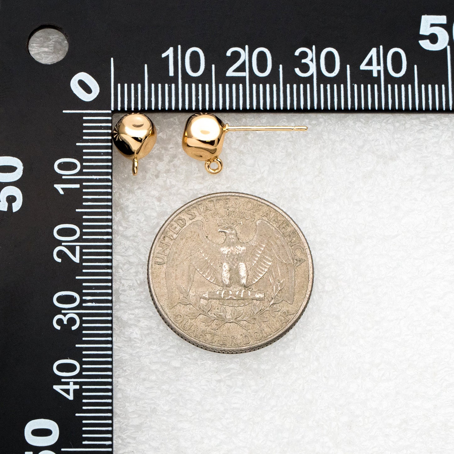 10pcs Gold Cube Ear Posts 9x7mm, Real Gold Plated Brass Geometric Earring Studs (GB-3935)