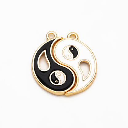 4pcs Gold Enamel Yin Yang Charms, Taoism Charm, Eight Diagrams Charm, Tai Chi Charm, Nepalese Charm, Yoga Jewelry (GB-3939)