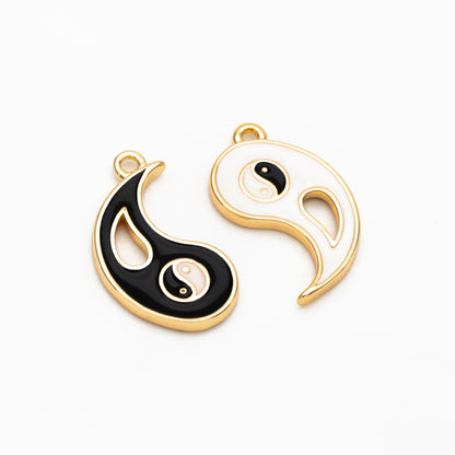 4pcs Gold Enamel Yin Yang Charms, Taoism Charm, Eight Diagrams Charm, Tai Chi Charm, Nepalese Charm, Yoga Jewelry (GB-3939)