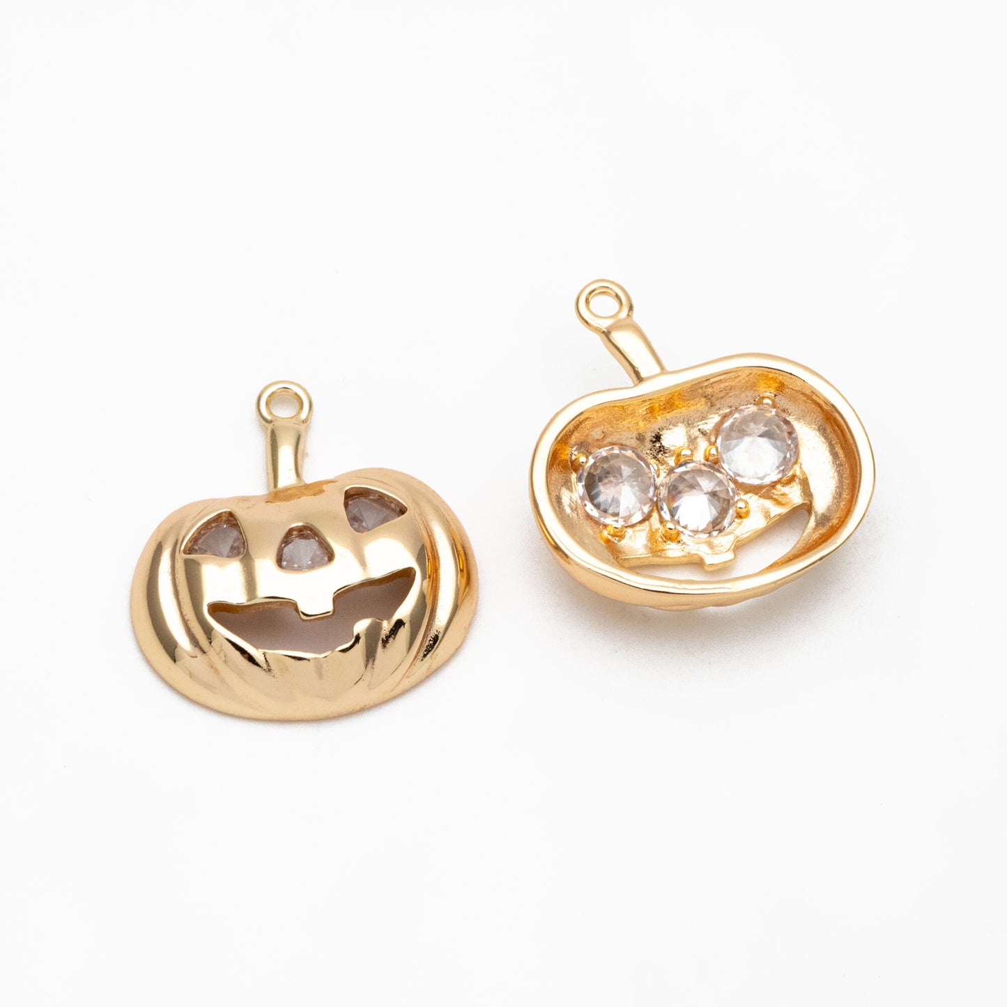 4pcs Gold CZ Pave Jack O Lantern Charm 20x18mm, Real Gold plated Brass, Halloween Pumpkin Pendants (GB-3941)