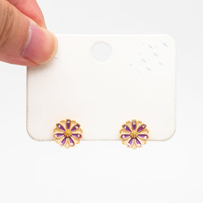 10pcs Gold Enamel Flower Ear Posts 11mm, Gold Plated Brass Stud Earrings, DIY Ear Findings (GB-3948)