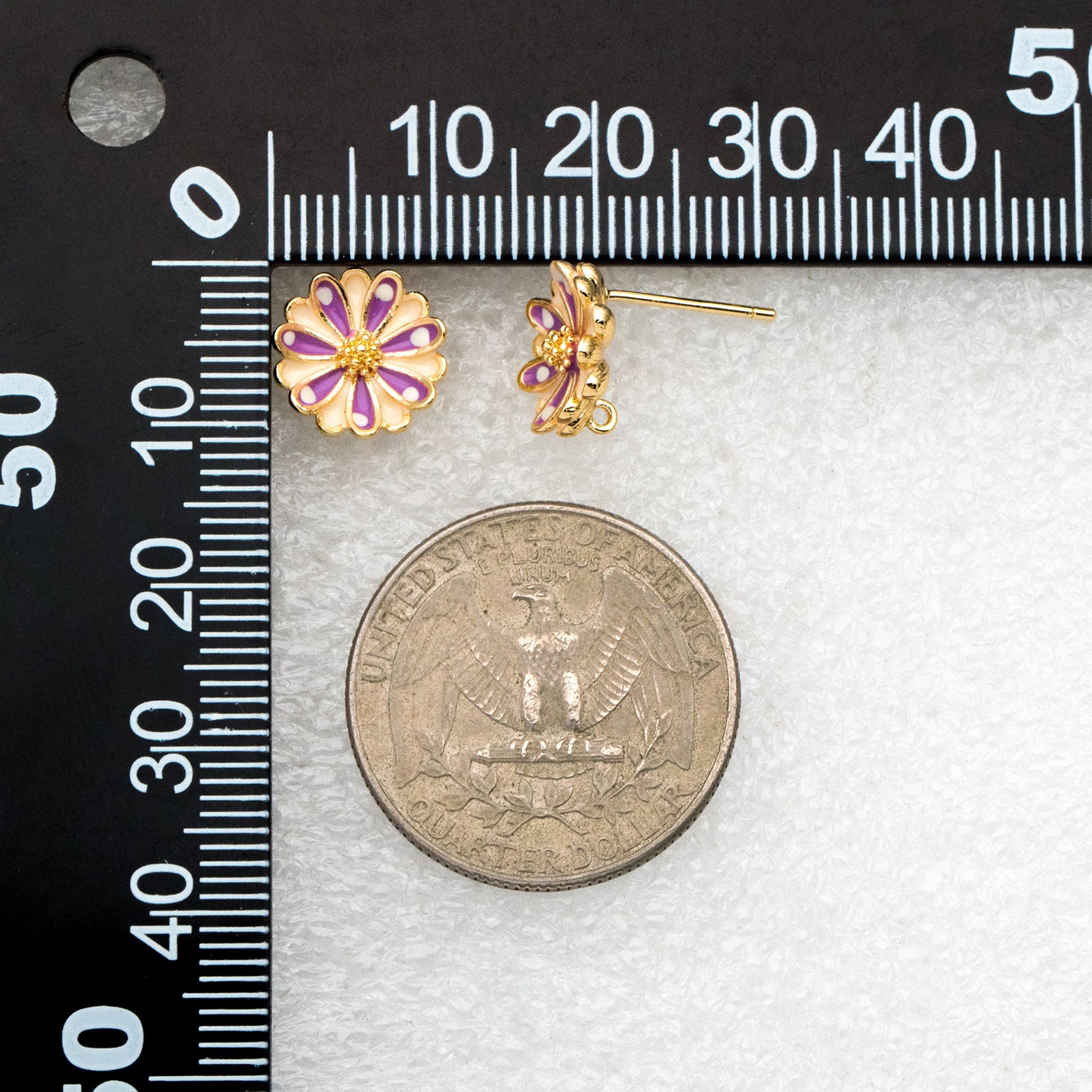 10pcs Gold Enamel Flower Ear Posts 11mm, Gold Plated Brass Stud Earrings, DIY Ear Findings (GB-3948)