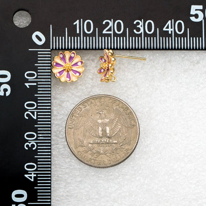 10pcs Gold Enamel Flower Ear Posts 11mm, Gold Plated Brass Stud Earrings, DIY Ear Findings (GB-3948)