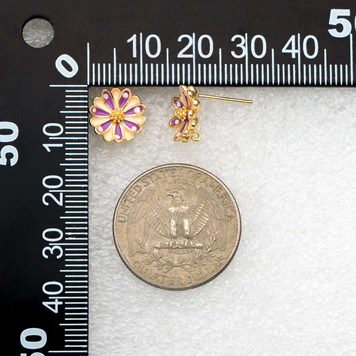 10pcs Gold Enamel Flower Ear Posts 11mm, Gold Plated Brass Stud Earrings, DIY Ear Findings (GB-3948)