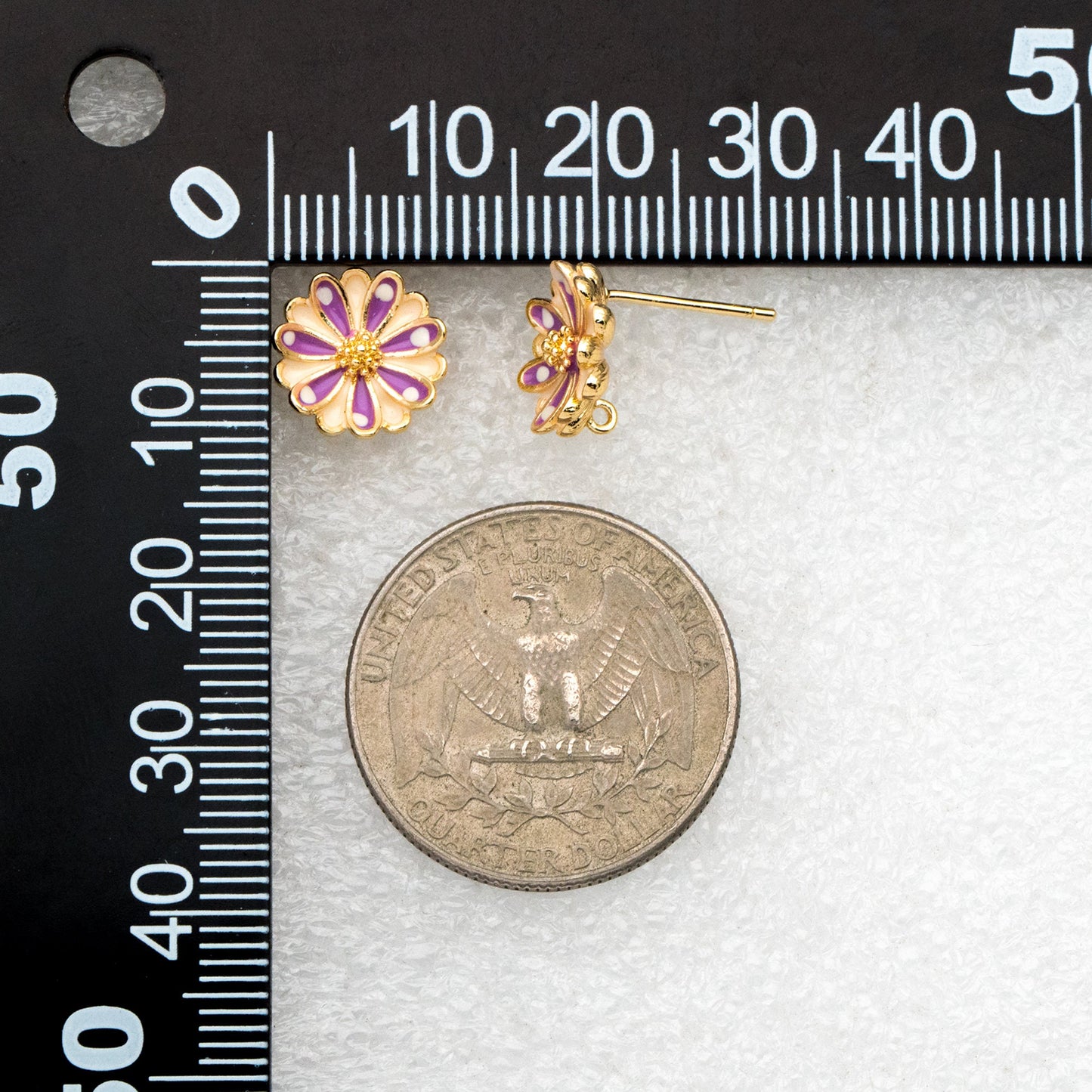 10pcs Gold Enamel Flower Ear Posts 11mm, Gold Plated Brass Stud Earrings, DIY Ear Findings (GB-3948)