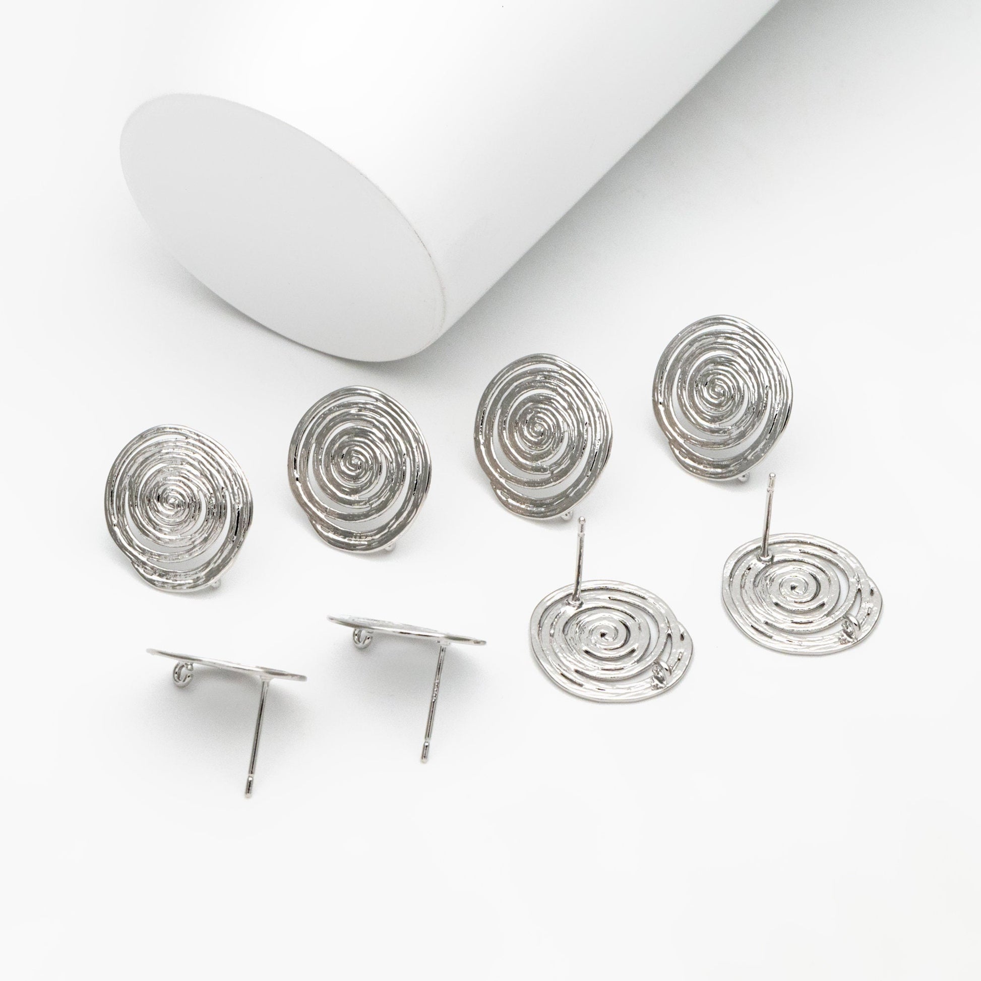 10pcs Gold/ Silver Filigree Round earring with Loop 15x17mm, Gold/ Rhodium plated Brass ear stud (GB-1066)