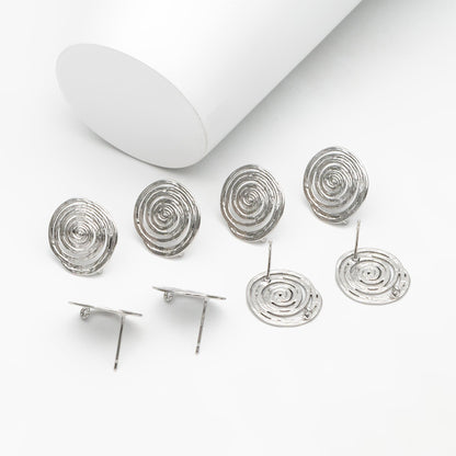 10pcs Gold/ Silver Filigree Round earring with Loop 15x17mm, Gold/ Rhodium plated Brass ear stud (GB-1066)