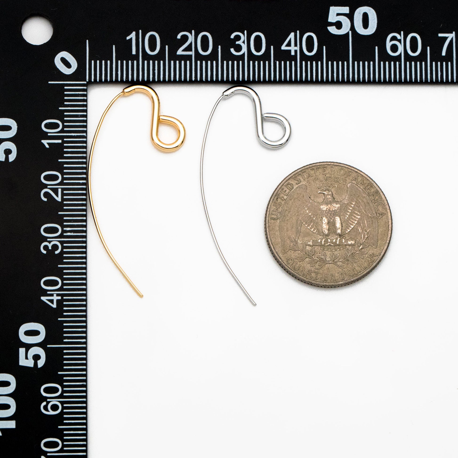 10pcs Gold/ Rhodium plated Brass Ear Hooks 38X13mm, Simple Earwires Earring Components (GB-3844)