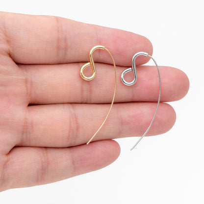 10pcs Gold/ Rhodium plated Brass Ear Hooks 38X13mm, Simple Earwires Earring Components (GB-3844)