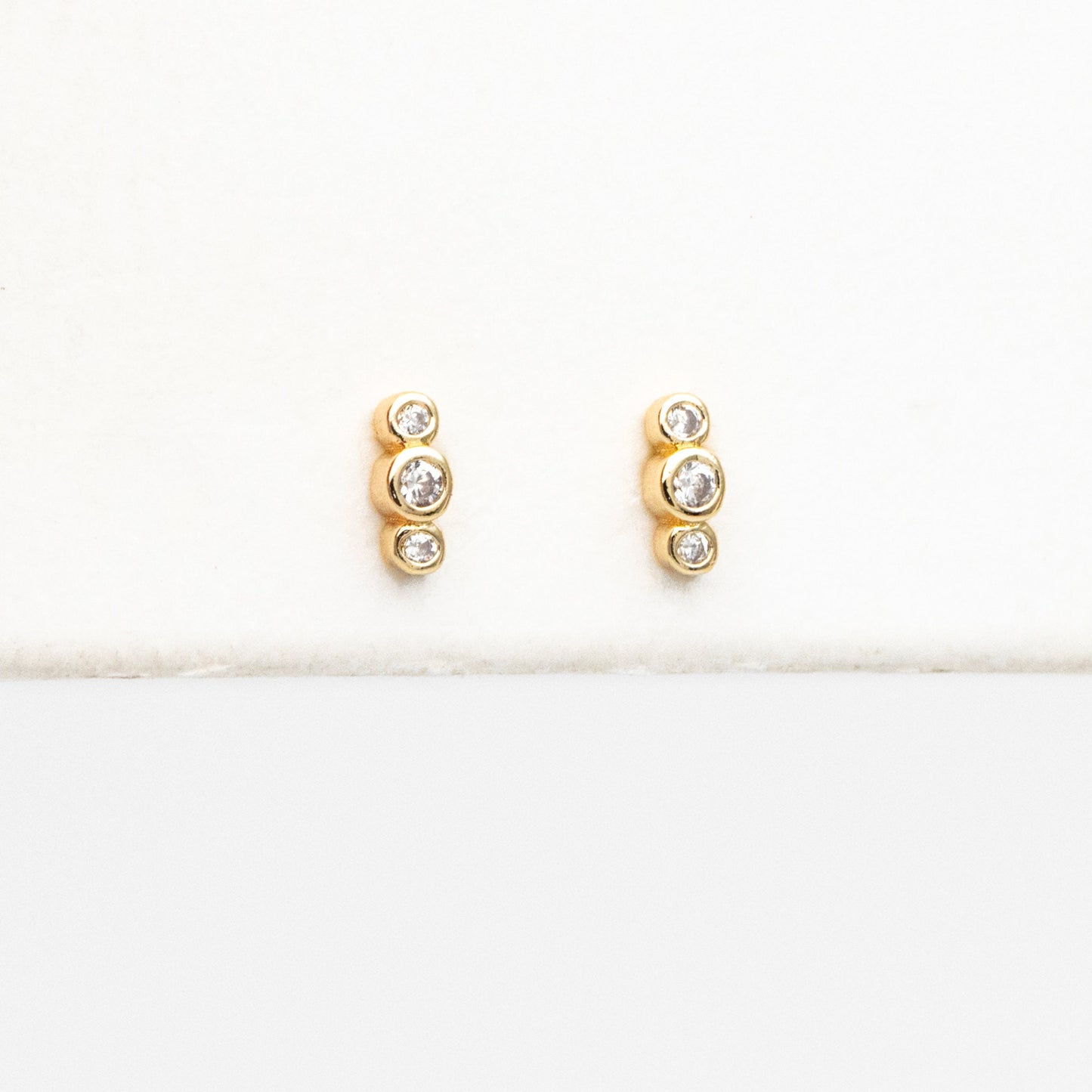 10pcs CZ Pave Dainty Trinity Earrings 5x2mm, Real Gold Plated Brass Minimalist Stud Earrings (#GB-4021)