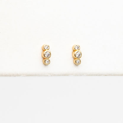 10pcs CZ Pave Dainty Trinity Earrings 5x2mm, Real Gold Plated Brass Minimalist Stud Earrings (#GB-4021)