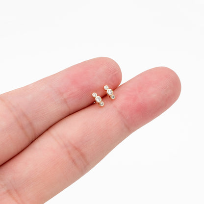 10pcs CZ Pave Dainty Trinity Earrings 5x2mm, Real Gold Plated Brass Minimalist Stud Earrings (#GB-4021)