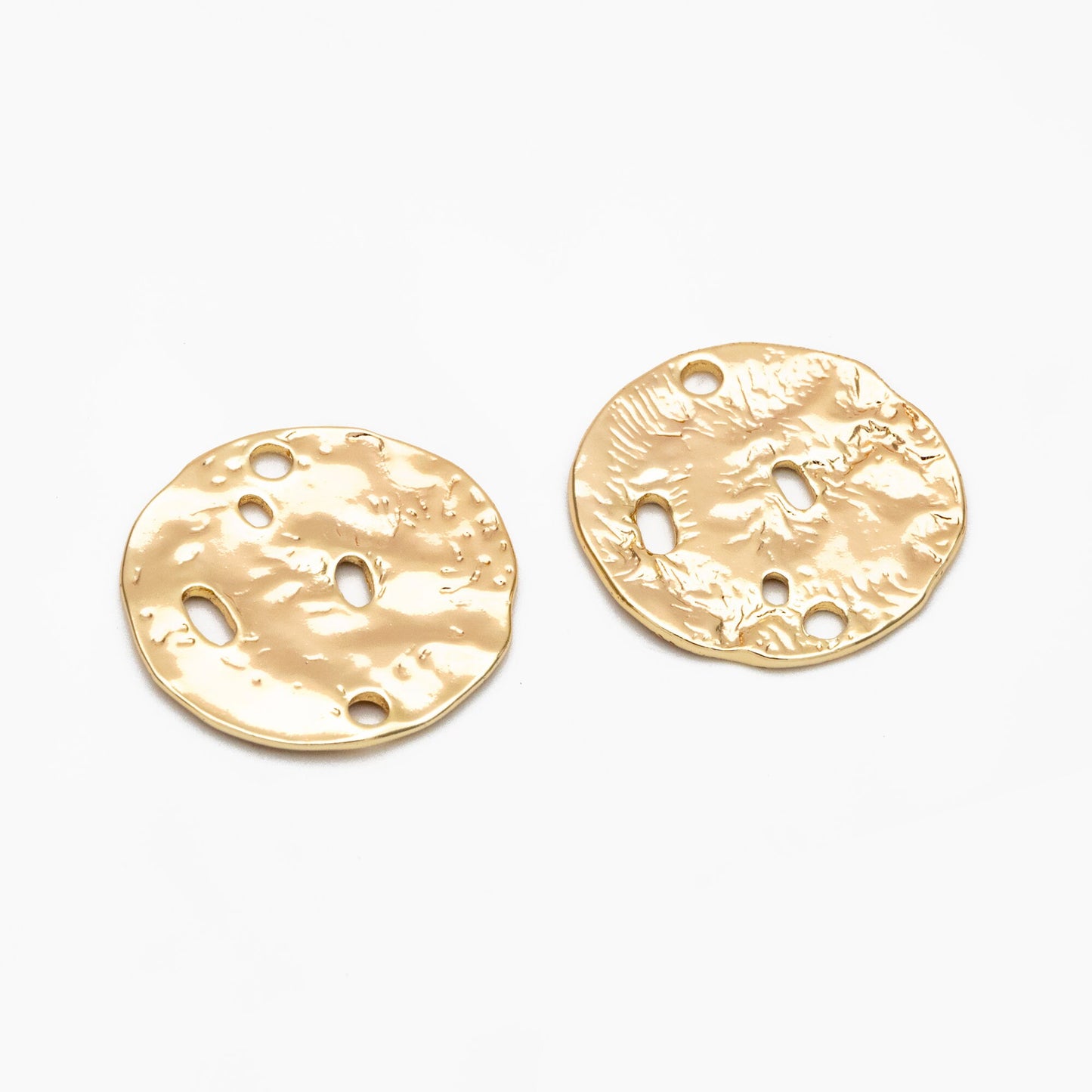10pcs Gold Round Hammered Disc Connectors, Gold plated Brass Coin Disk Charms (GB-2977-J)