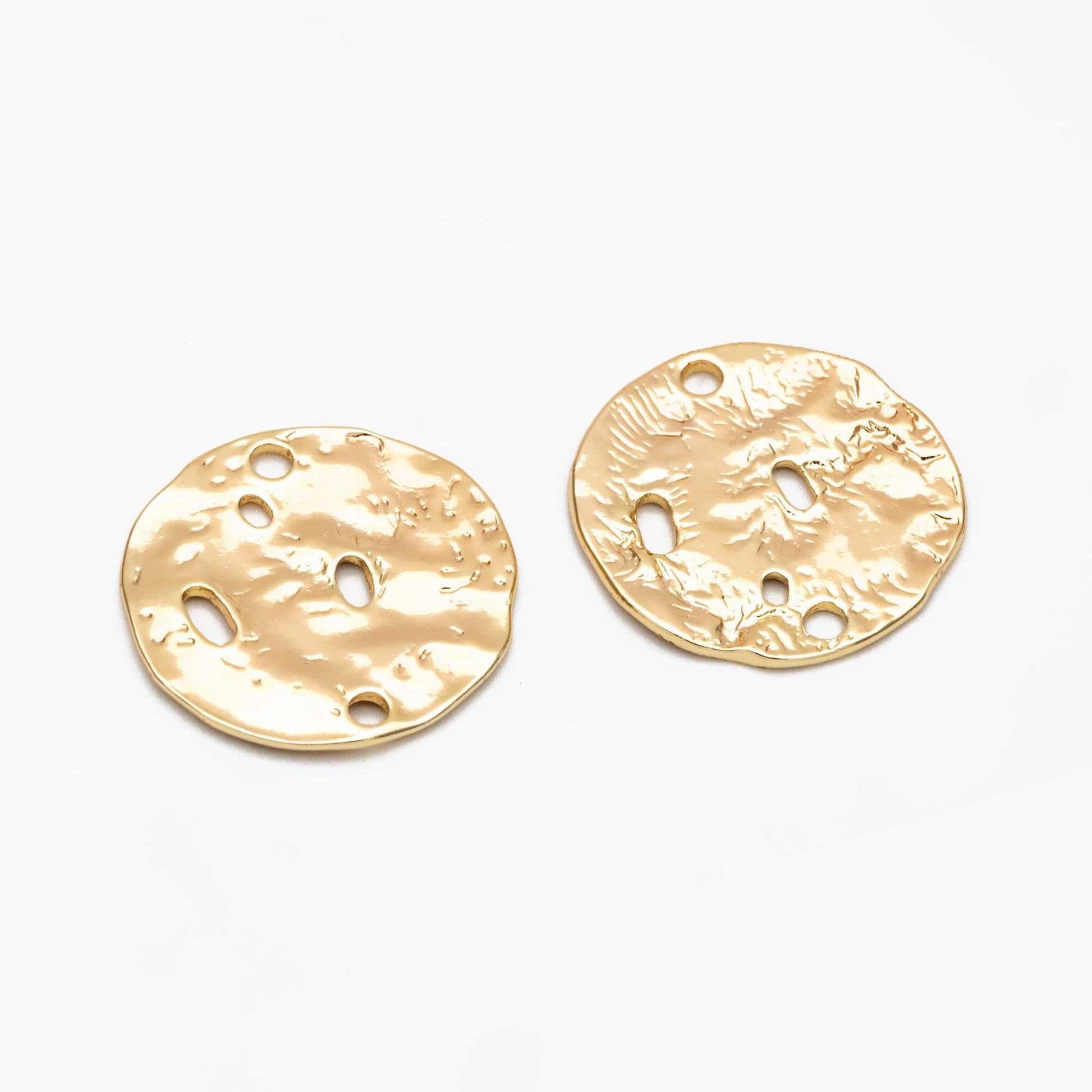 10pcs Gold Round Hammered Disc Connectors, Gold plated Brass Coin Disk Charms (GB-2977-J)