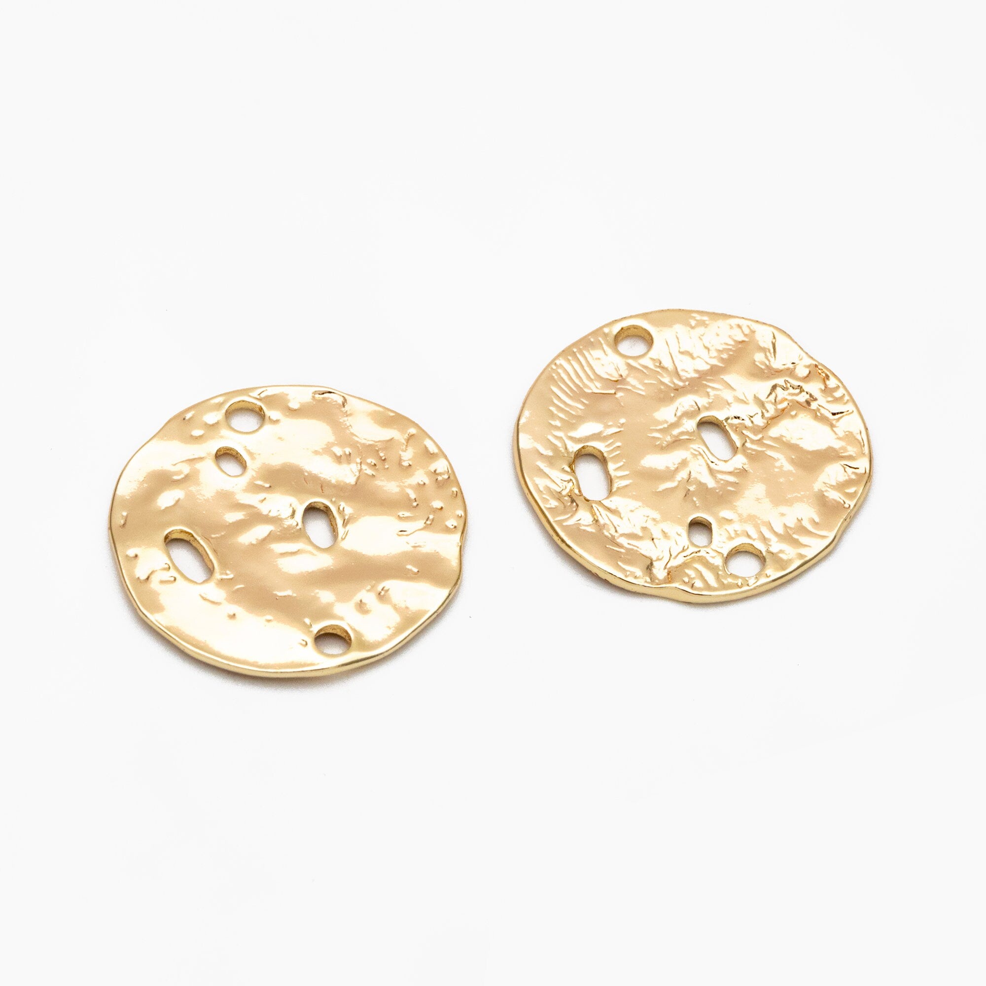 10pcs Gold Round Hammered Disc Connectors, Gold plated Brass Coin Disk Charms (GB-2977-J)