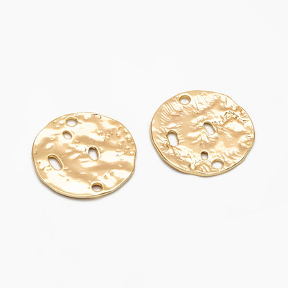 10pcs Gold Round Hammered Disc Connectors, Gold plated Brass Coin Disk Charms (GB-2977-J)