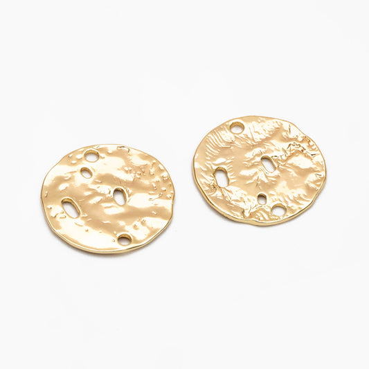 10pcs Gold Round Hammered Disc Connectors, Gold plated Brass Coin Disk Charms (GB-2977-J)