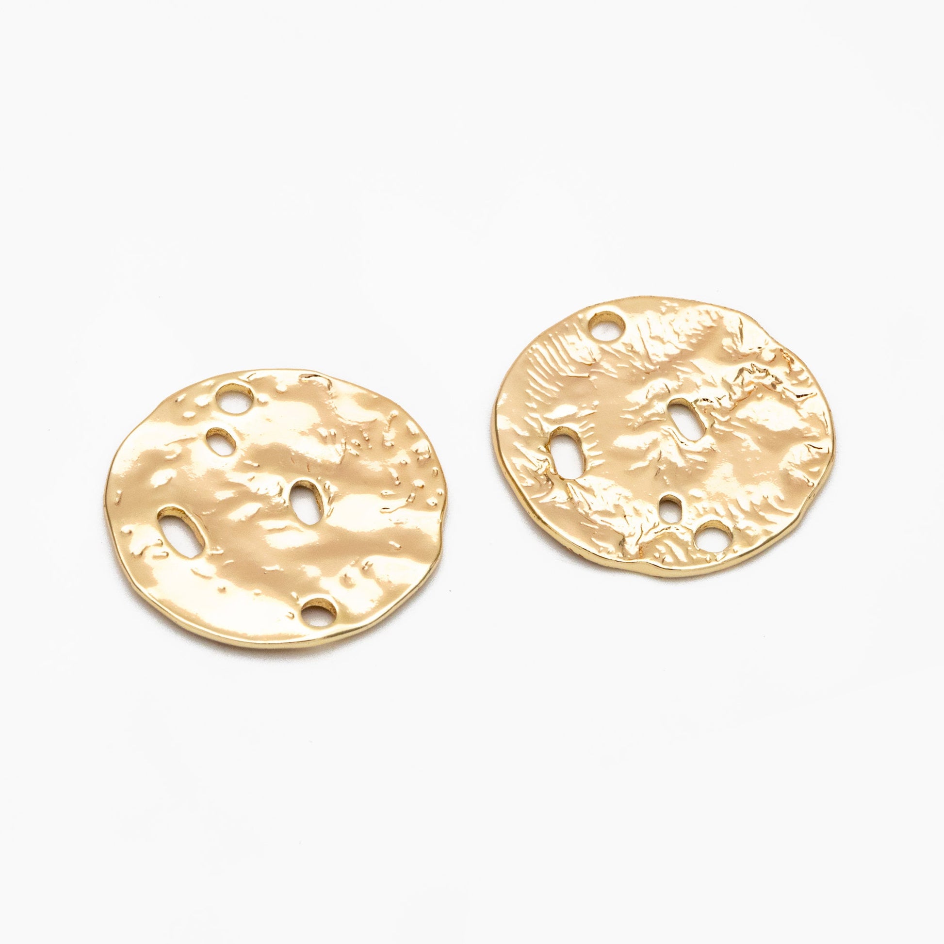10pcs Gold Round Hammered Disc Connectors, Gold plated Brass Coin Disk Charms (GB-2977-J)