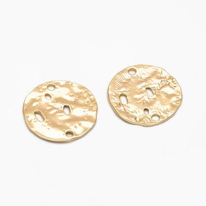 10pcs Gold Round Hammered Disc Connectors, Gold plated Brass Coin Disk Charms (GB-2977-J)