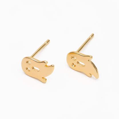10pcs Gold Ghost Earrings 9x6mm, Gold Plated Brass Minimalist Stud Earrings (GB-3312-A)