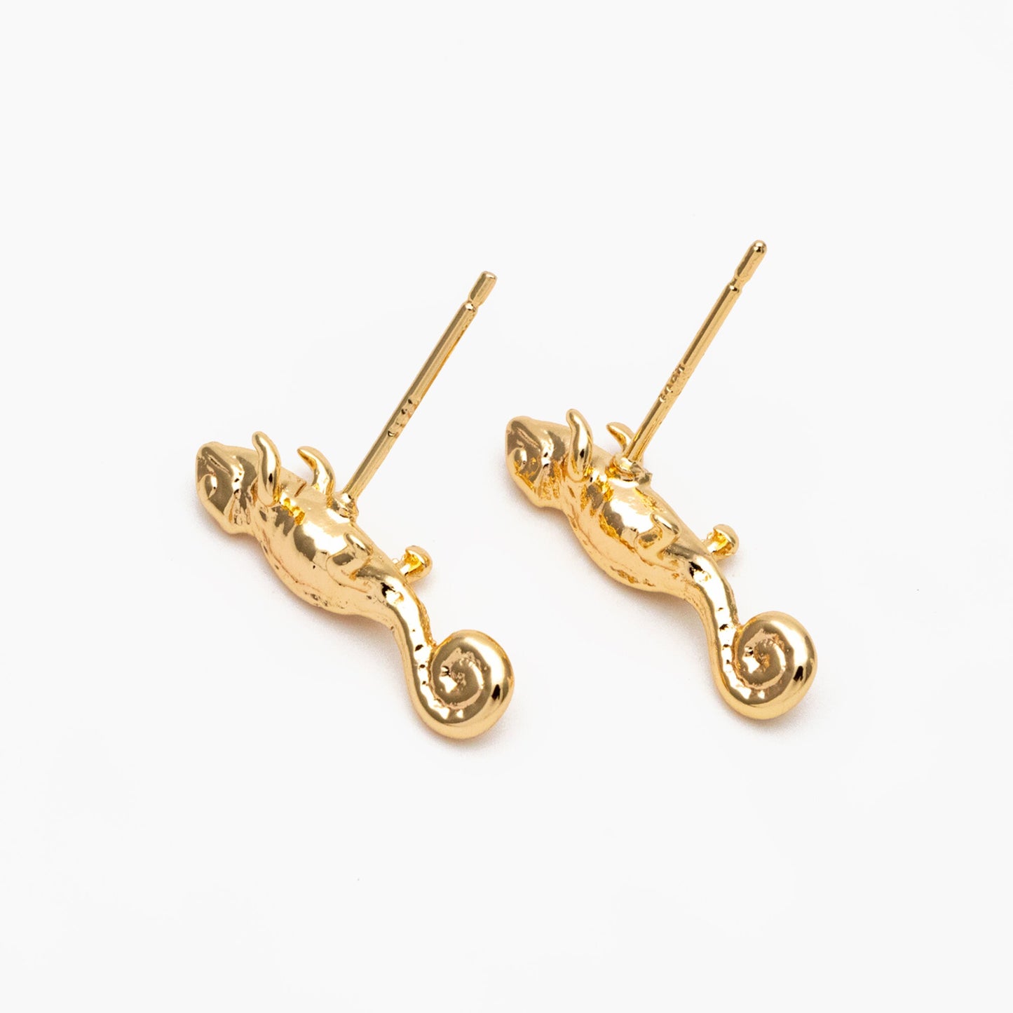 10pcs Gold Lizard Earrings 7x19mm, Gold Plated Brass Chameleon Stud Earrings (GB-4024)